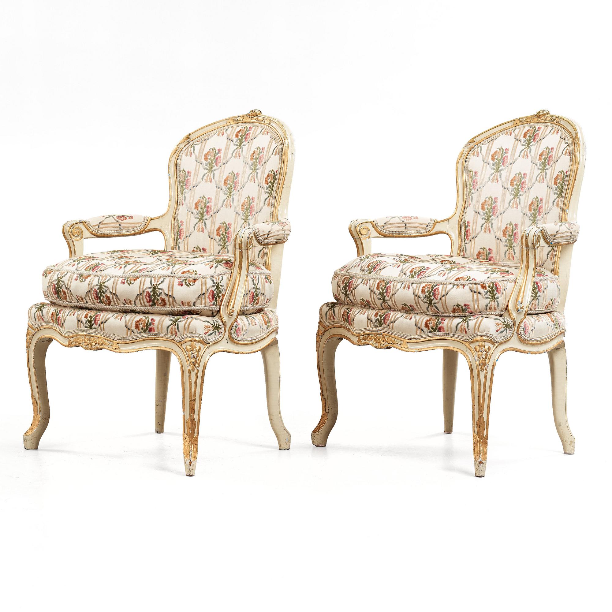 A pair of Swedish Rococo 18th century armchairs.