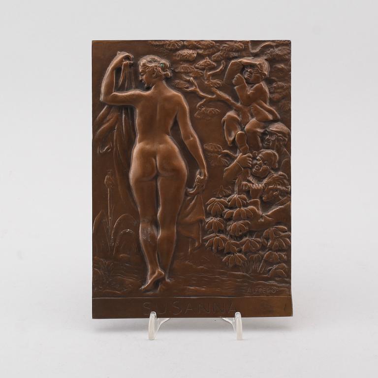 ALFRED OHLSON, VÄGGRELIEF, brons, signerad Alfred O, 1900-talets första hälft.