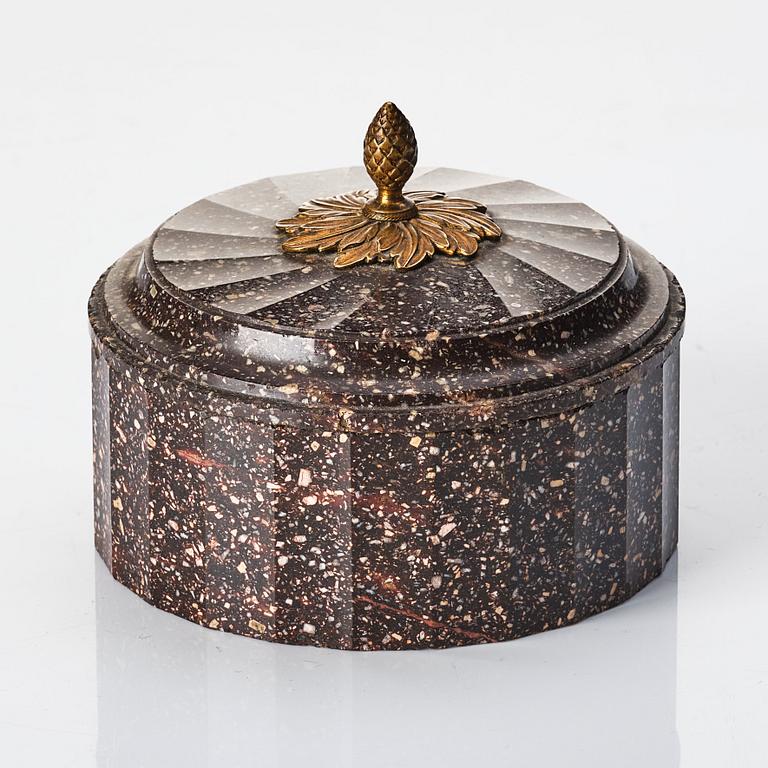 A Swedish Empire 19th century porphyry butter box.