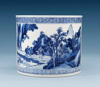 A blue and white brush pot, Qing dynasty, Kangxi (1662-1722).