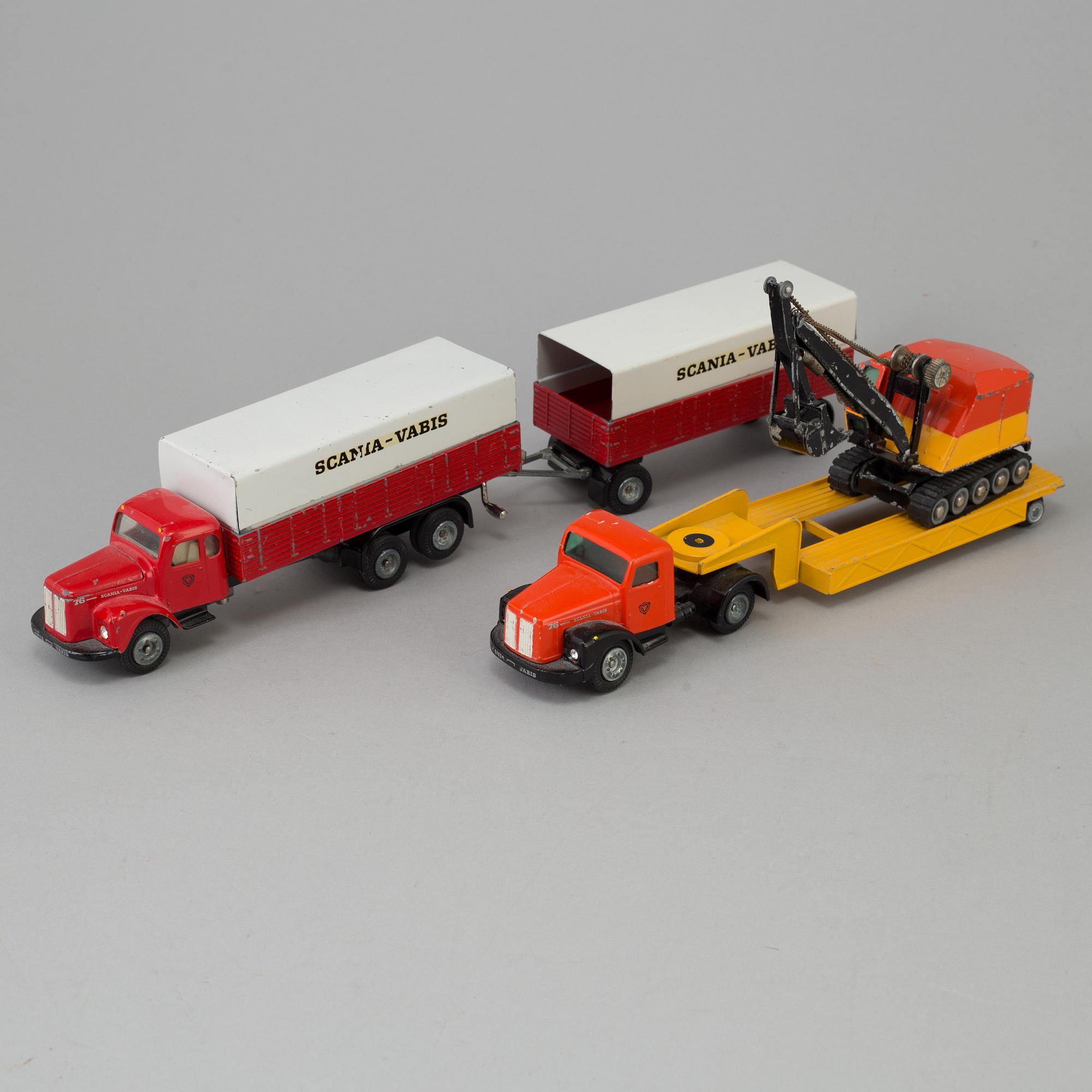Four toy cars by Tekno and Haji, Germany and Japan.
