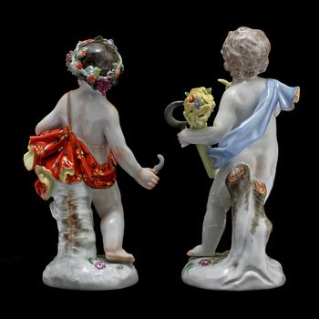 FIGURINER, 2 st, porslin, Meissen, omkring 1900.