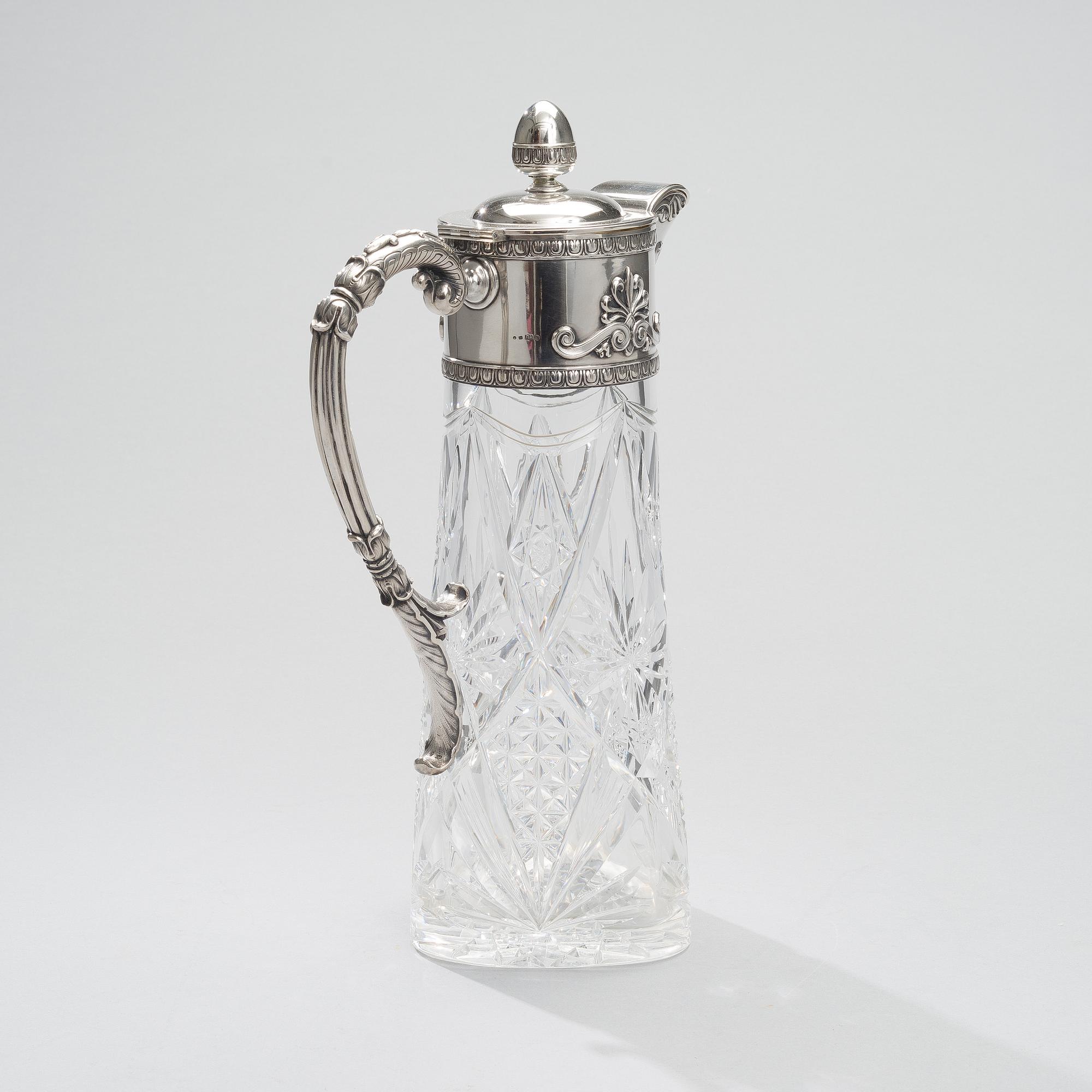 PITCHER, silver and glas, Russia, Moscow ca 1900, Petr Evstratovitch Abrosimov.