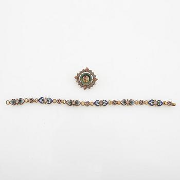 Bracelet and brooch of micromosaic, 19th century.