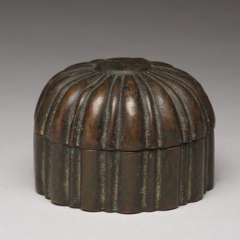 A copper alloy box with cover, presumably late Ming dynasty.