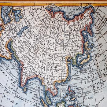 Map, Asia, hand colored copper engraving, France 18tn Century latter part.