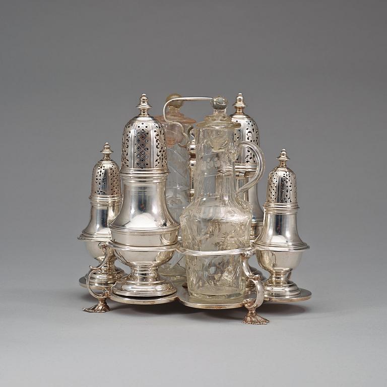 A Swedish mid 18th century silver cruet-stand, marks of Johan Lorenz Starin, Stockholm 1750.