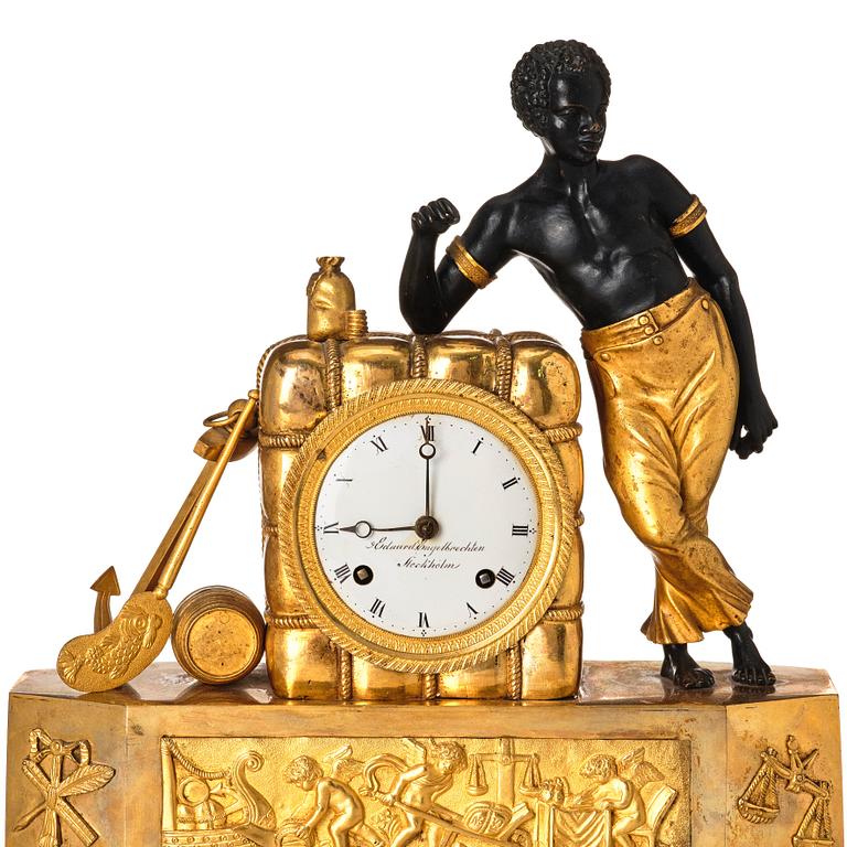 A Empire Mantle clock, "Le Matelot" by Eduard Engelbrechten (active in Stockholm 1815-1845).