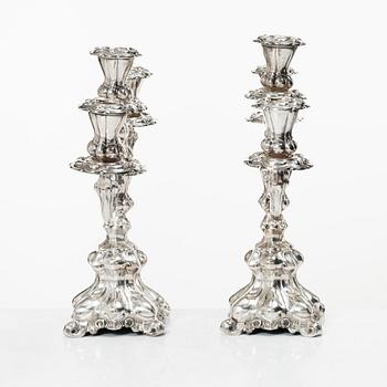 A pair of silver candelabra, Baroque style, Swedish import mark, 20th century.