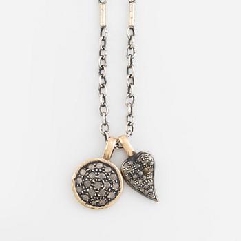 By Birdie, necklace with two pendants, silver with rose cut diamonds.