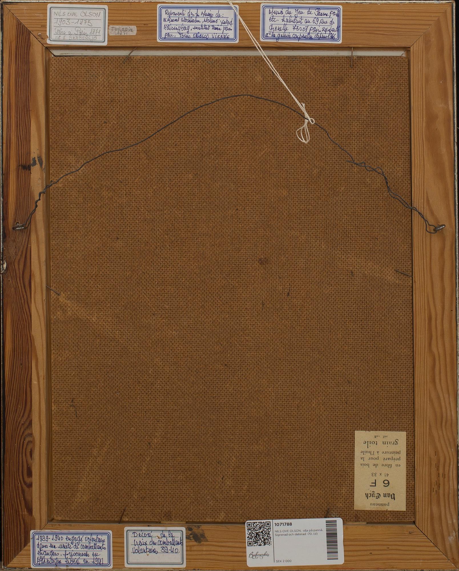 NILS OVE OLSON, oil on panel. Signed and dated -70.