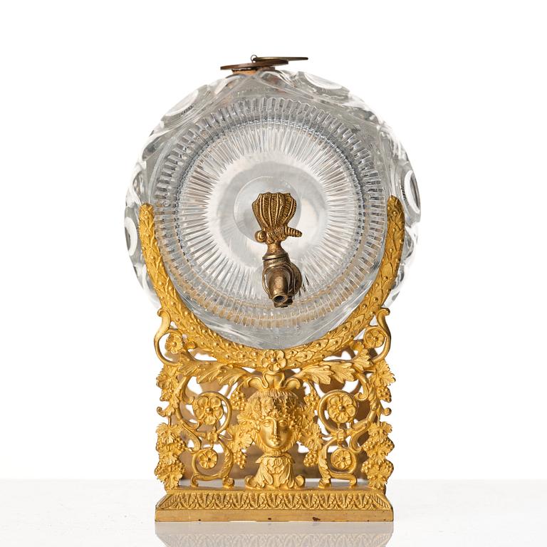 A Empire ormolu-mounted cut glass wine barrel.