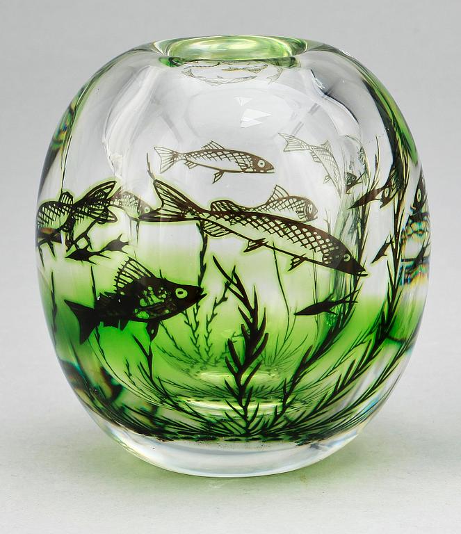 VAS, glas, fiskgraal, Edward Hald, Orrefors, sign, 1900-talets mitt.