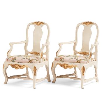 46. A pair of Swedish Rococo 18th century armchairs.