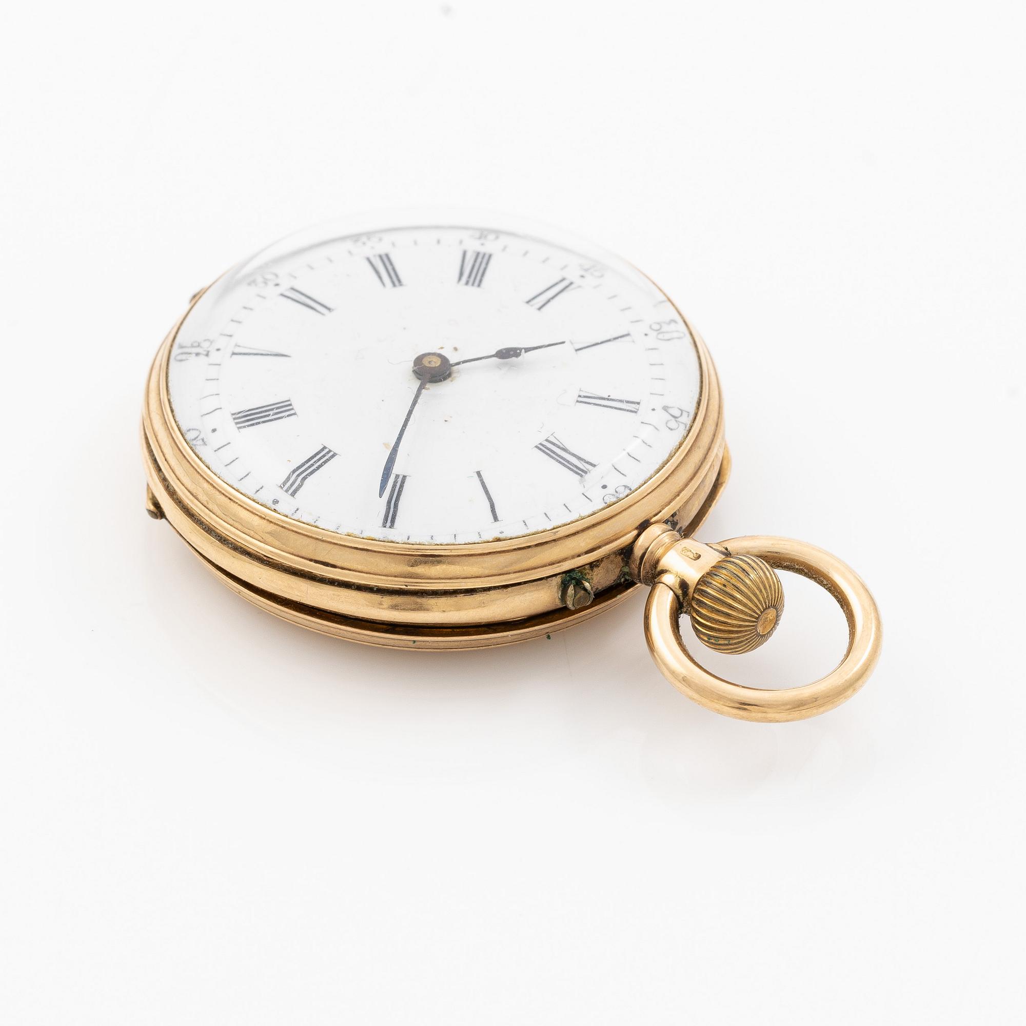Pocket watch, 14K gold, approx. 34.5 mm.