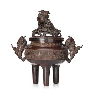 A Japanese insence burner with cover and liner, 19th Century.