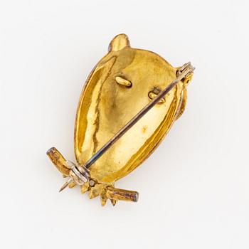 Brooch in the form of an owl, 18K gold with enamel.