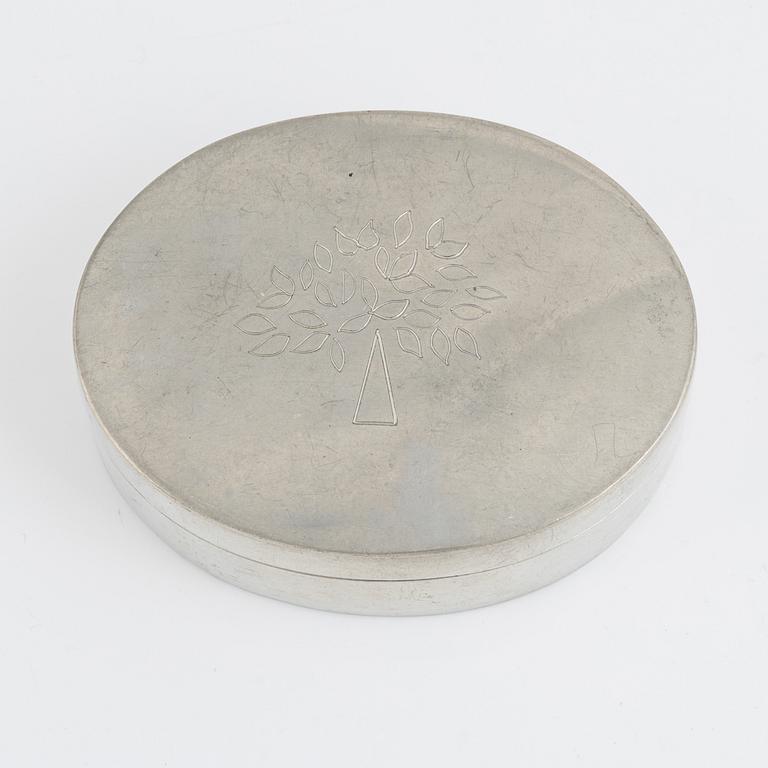 Mulberry, ash box with lid, pewter, 20th century.