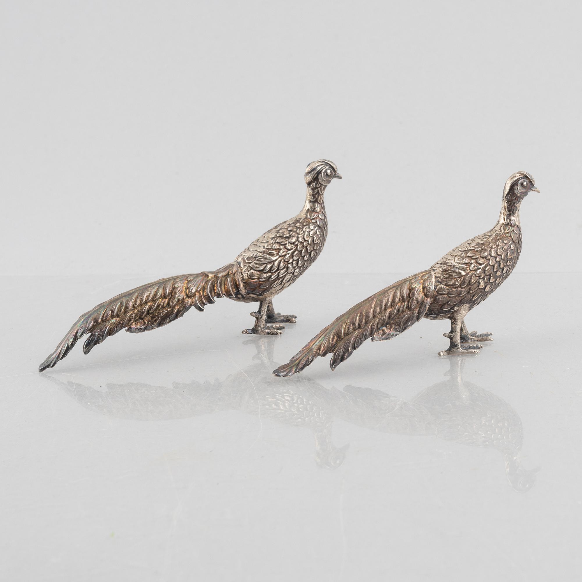 Two silver bird table centerpieces, Spain, 20th Century, Swedish import marks.