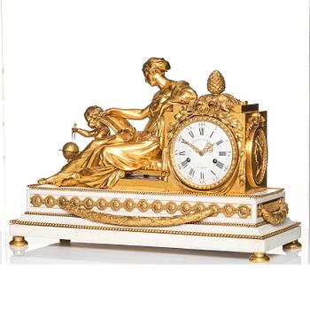 A monumental Louis XVI-style marble and ormolu mantel clock 'à la Geoffrin', first part of the 19th century.