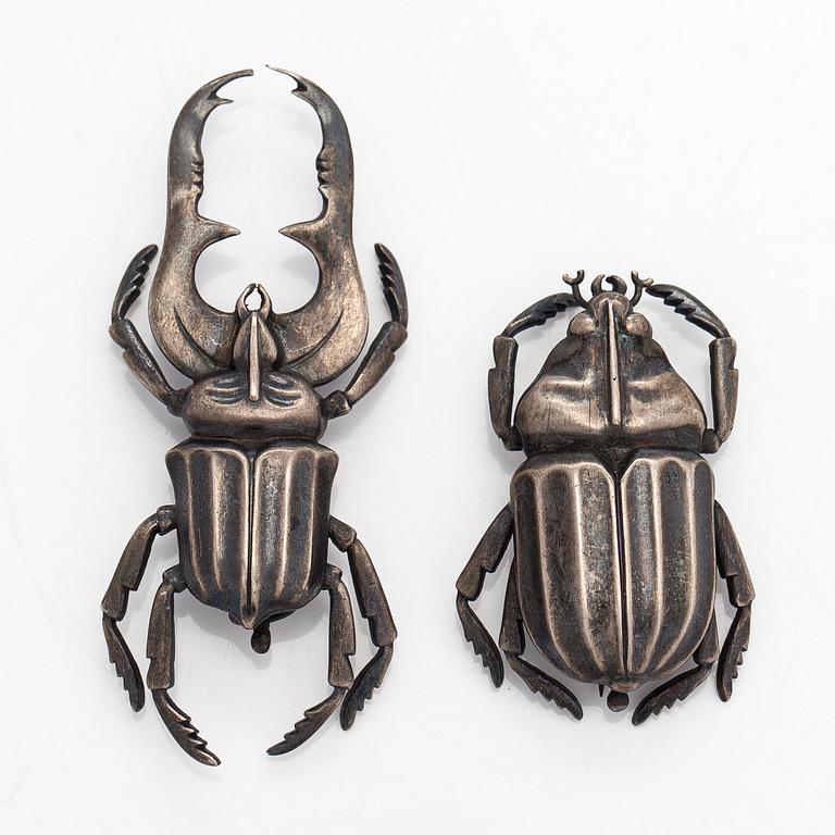Brooches, beetles, 2 pcs, silver, A. Tillander, Helsinki 1953.