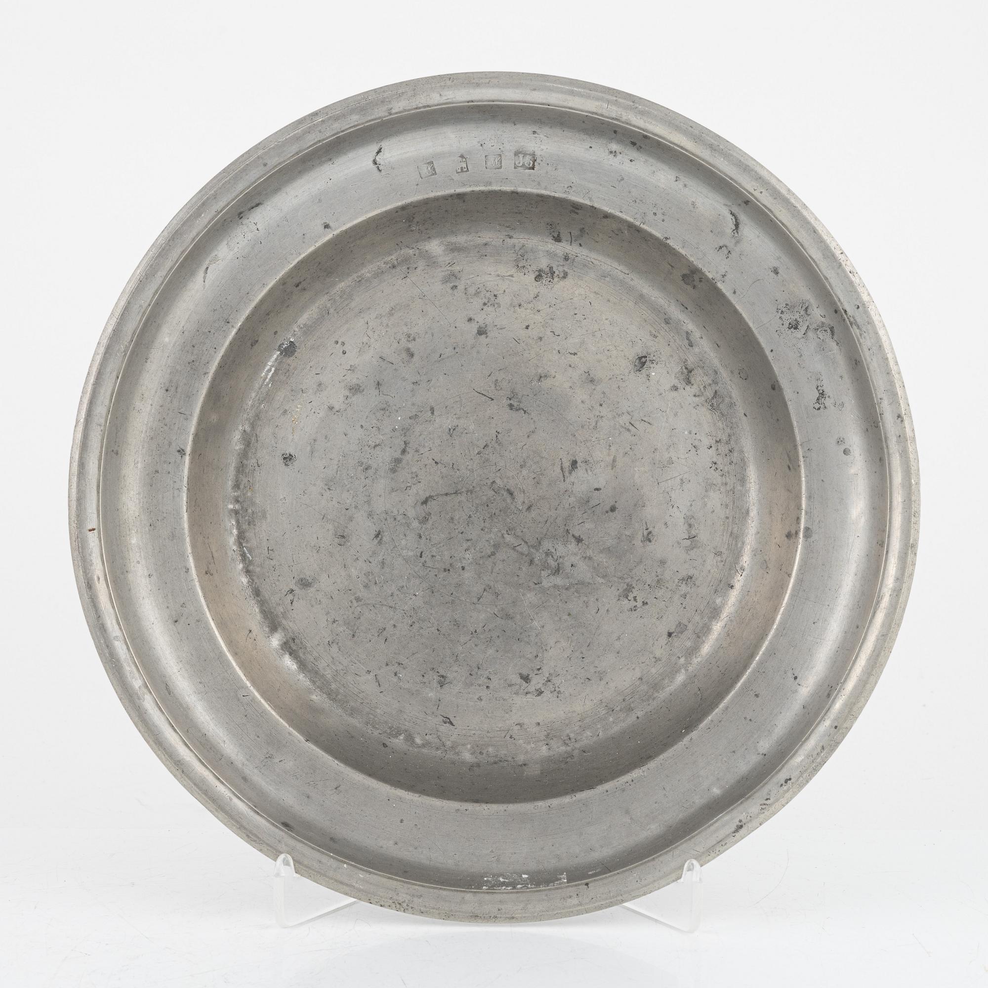 A group of eight Swedish pewter dishes, 18th-20th Century, including Mathias Norling, Jönköping, 1863.
