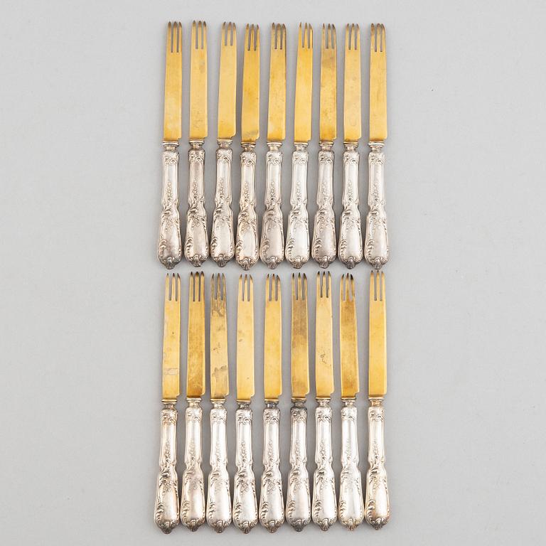 A set of French silver escargot forks, mark of Charles Barrier, Paris, active 1905-23 (18 pieces).