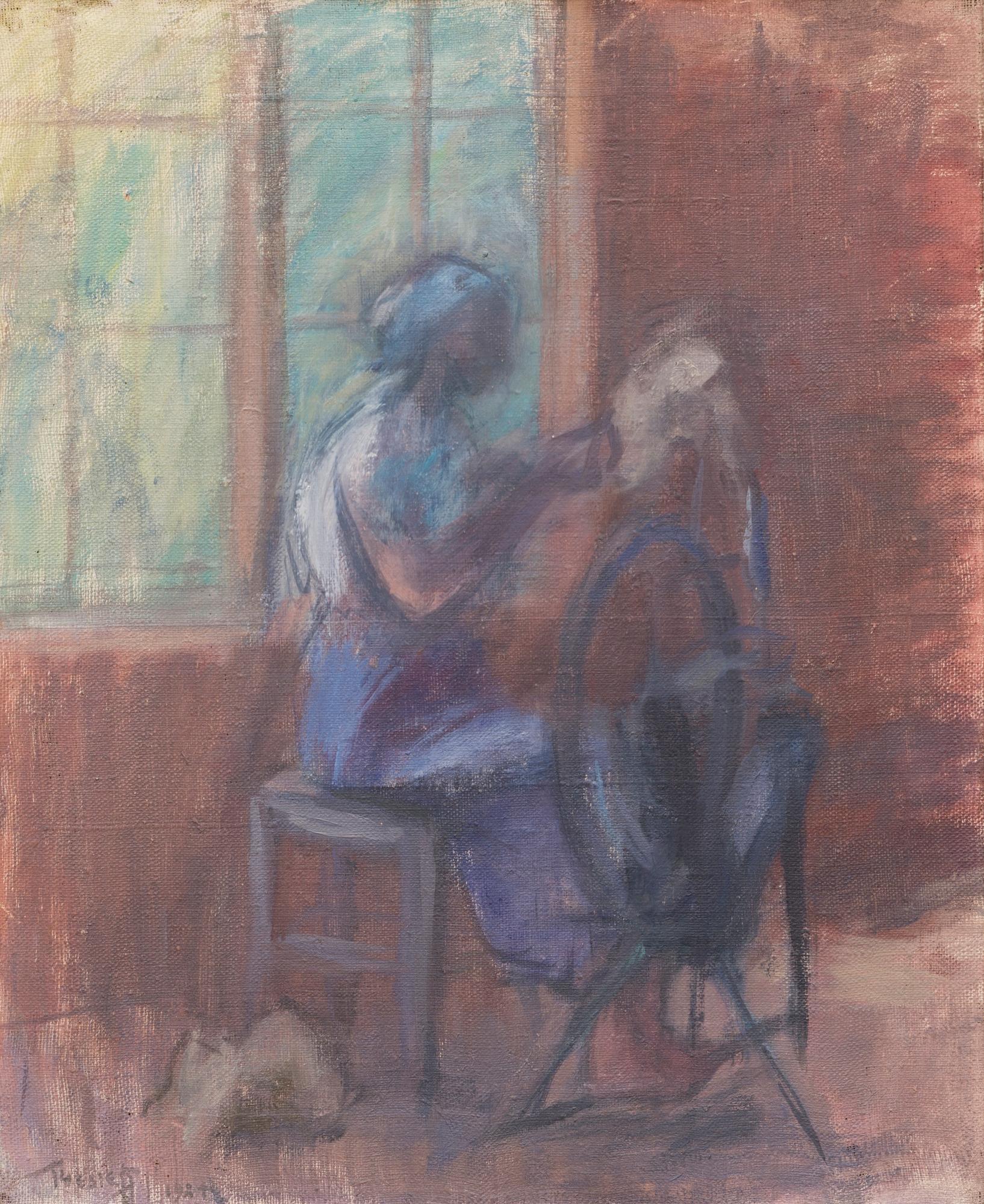 ELLEN THESLEFF, SPINNANDE KVINNA.