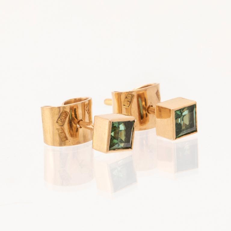 Rey Urban, earrings 18K gold with square step-cut green tourmalines, Stockholm 1976.