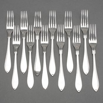 GAFFLAR, 12 st, silver, "Svensk Spetsig", GAB, Stockholm 1900-talets första hälft. Ca 435 gram.