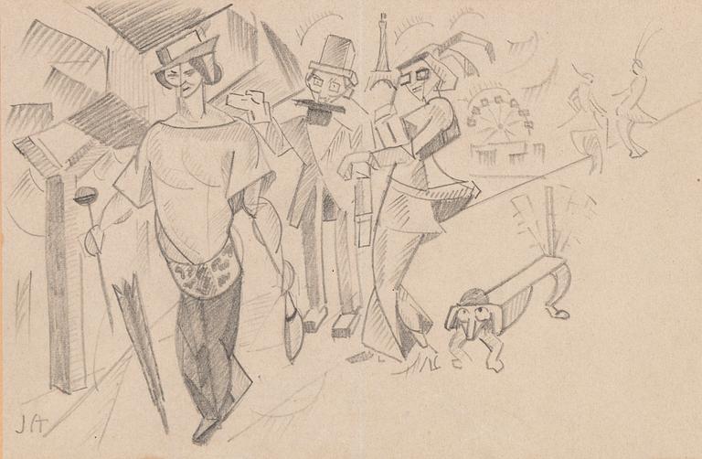 John Jon-And, blyerts på papper, signerad JA.