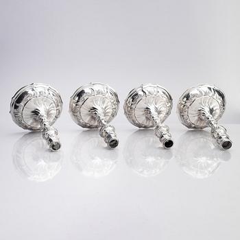 Four silver candlesticks, marks of Christian Drentwett II, Augsburg (1765-1767), two (1781-1783) and possibly (1743-45).