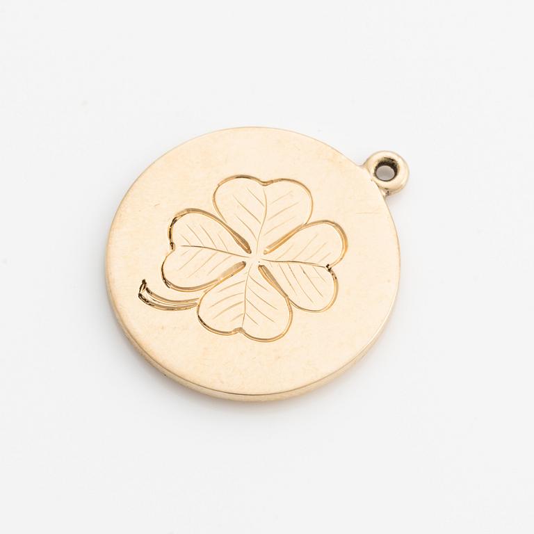 Pendant, gold, four-leaf clover and question mark in the form of rose-cut diamonds.