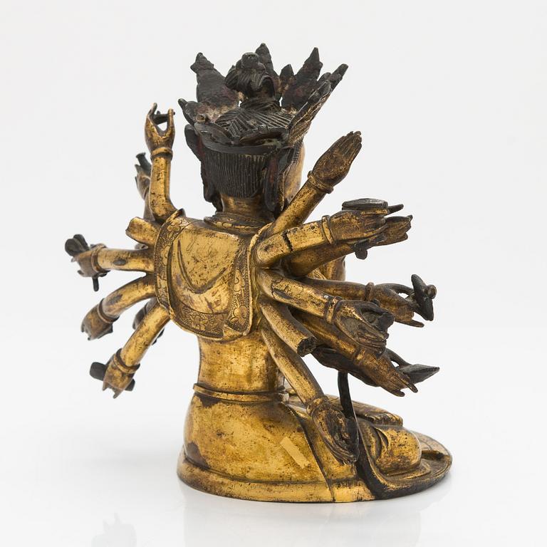 A gilt-bronze figure of a Boddhisattva, Ming dynasty (1638-1644).