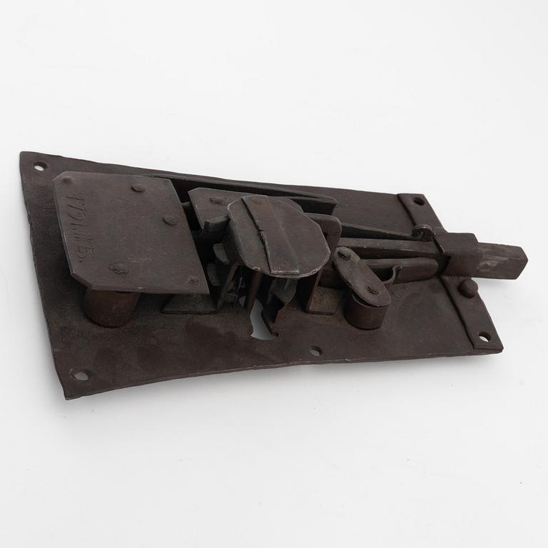 A large Sweidsh wrought iron lock, 18th Century, dated 1791.