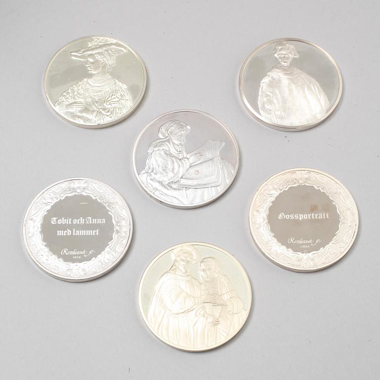 50 silver medallions, "Rembrandt in silver" from Franklin Mint AB, 1970s.