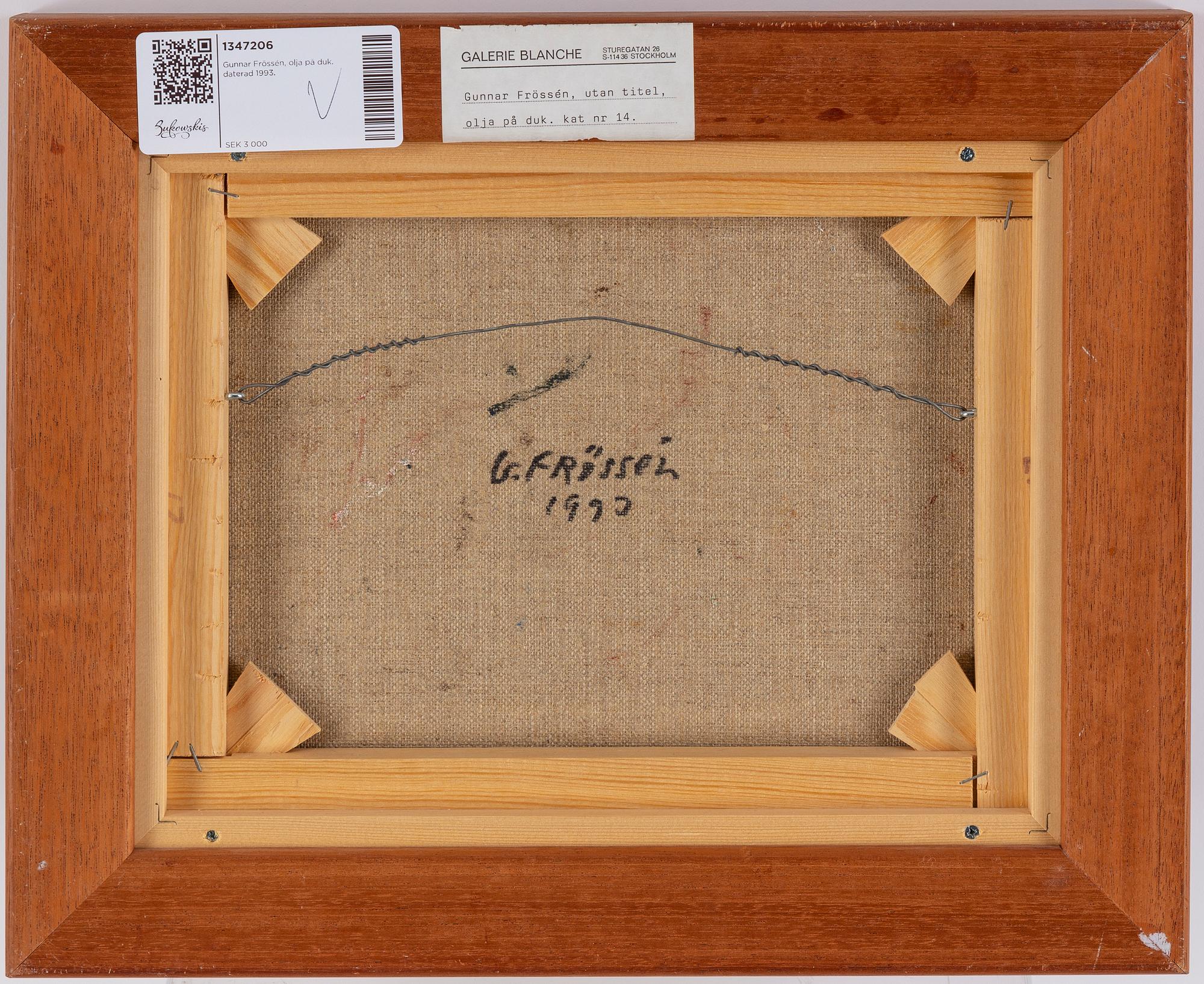 Gunnar Frössén, oil on canvas signed and dated 1993 a tergo.