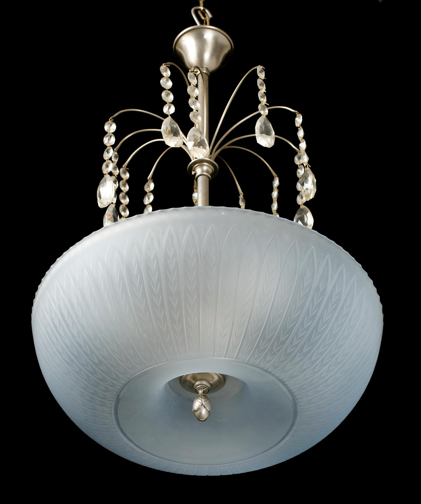TAKLAMPA, stål och glas, 1900-talets mitt.