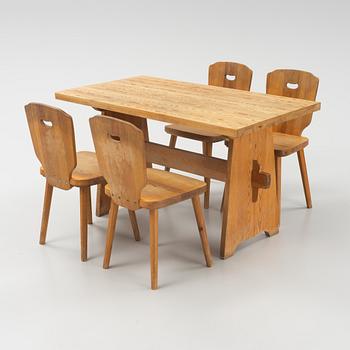 Göran Malmvall, a pinewood table and four chairs. Svensk Fur, mid 20th century.