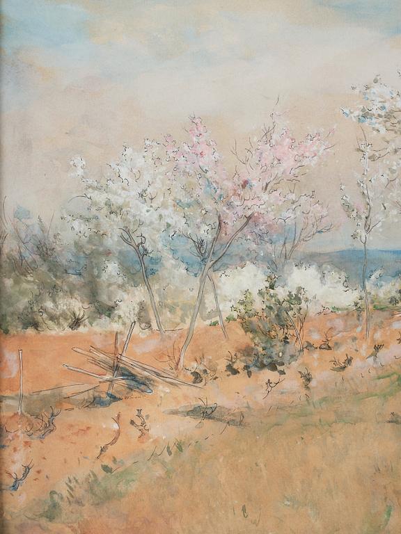 Carl Larsson, "Körsbärsblom" / "Kvinna i landskap" (Cherry blossom / Woman in a landscape).