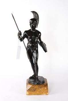 SKULPTUR, brons och sten, trojansk soldat, 1900-talets första hälft.