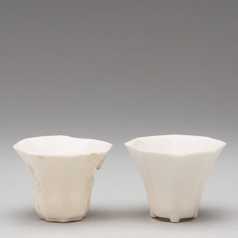 Two blanc de chine libation cups, Qing dynasty, 18th Century.