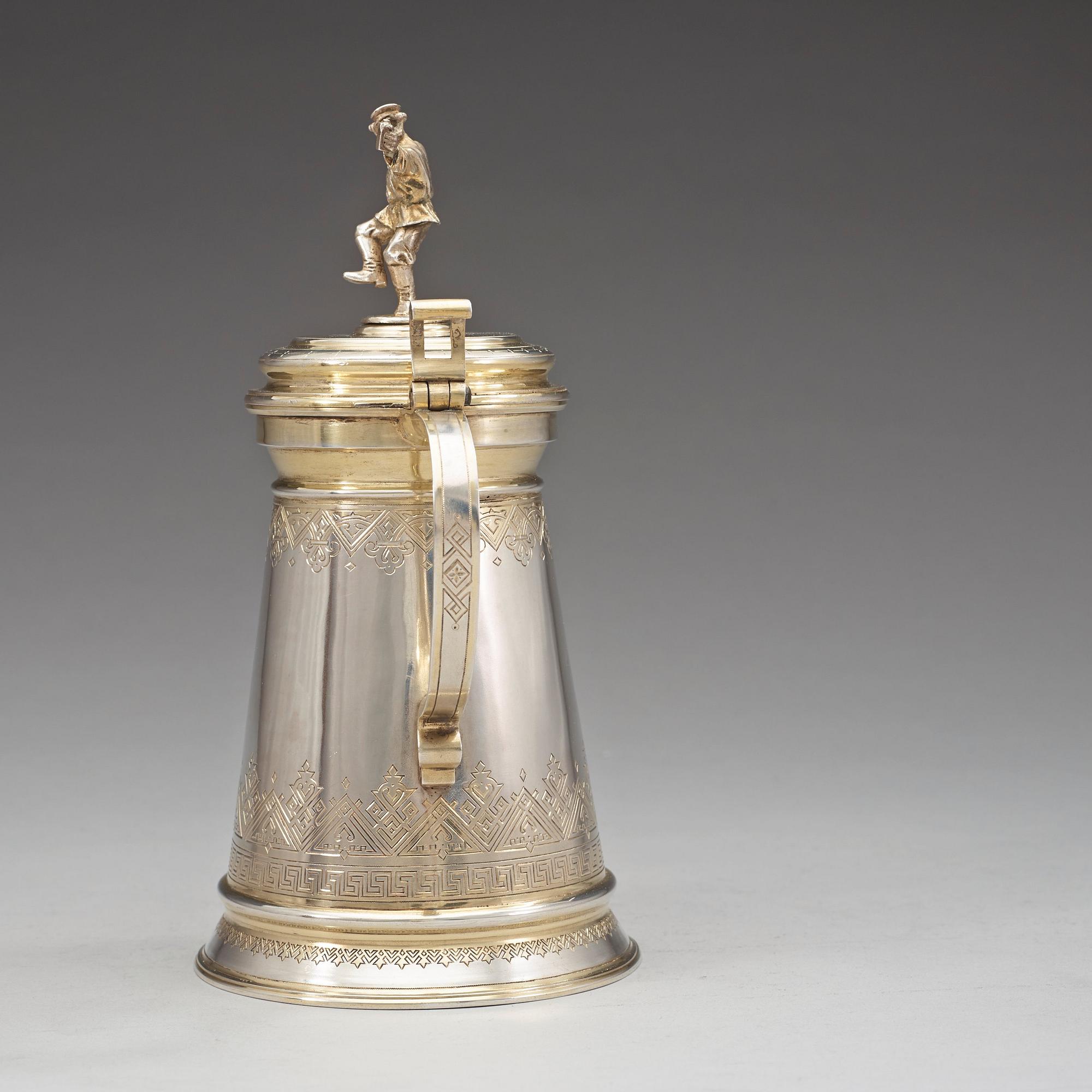 A Russian 19th century parcel-gilt tankard, unidentified makers mark, Moscow 1884.