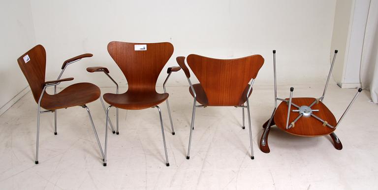 KARMSTOLAR, 4 st, "Sjuan", Arne Jacobsen, Fritz Hansen.