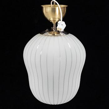 A Swedish Modern glass and brass ceiling light, Orrefors, 1940's.