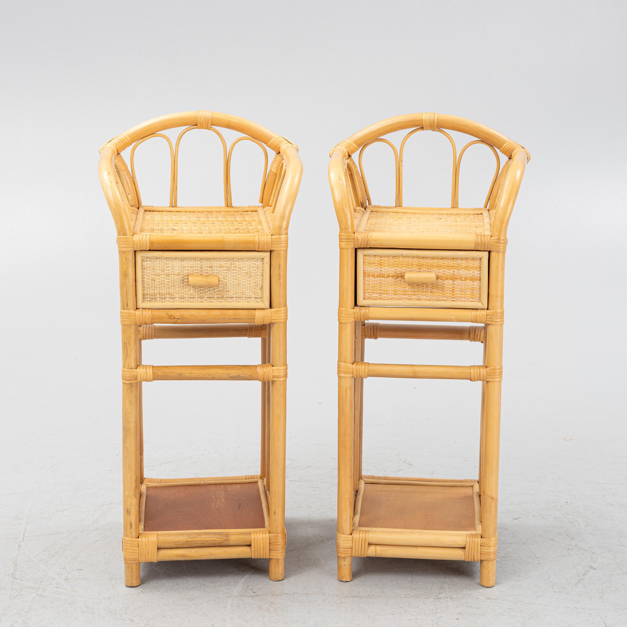 A pair of wicker bedside tables, late 20th century.