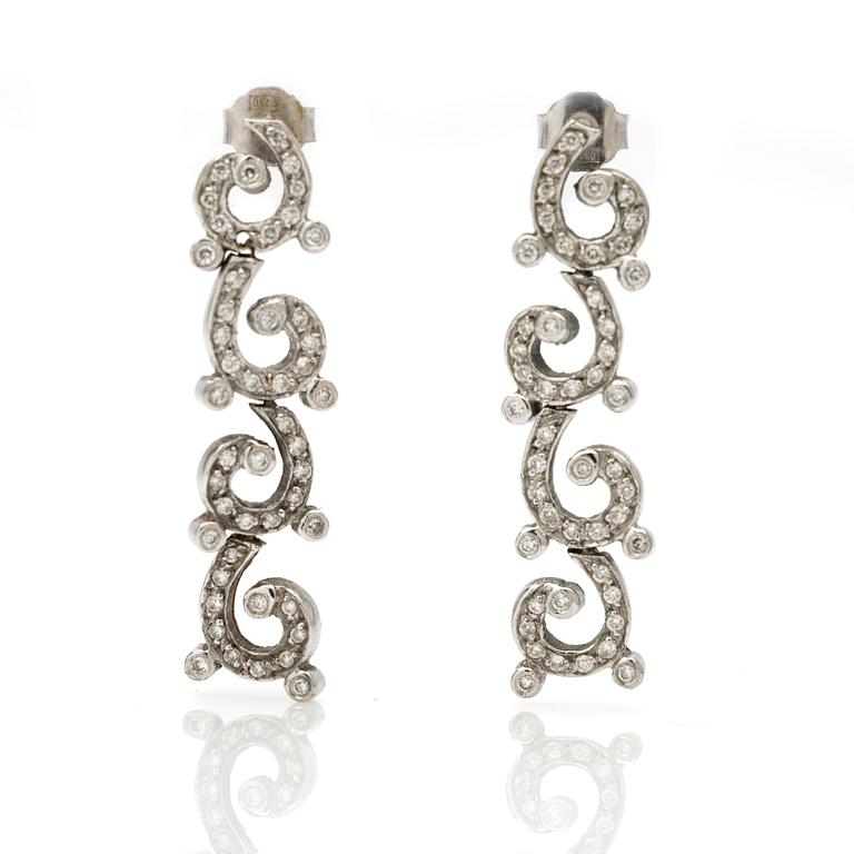 Earrings, a pair, white gold and brilliant-cut diamonds.