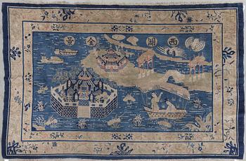 MATTA. Antik/semiantik Kina, sannolikt Suiyuan, figural.  ca 175x277 cm.