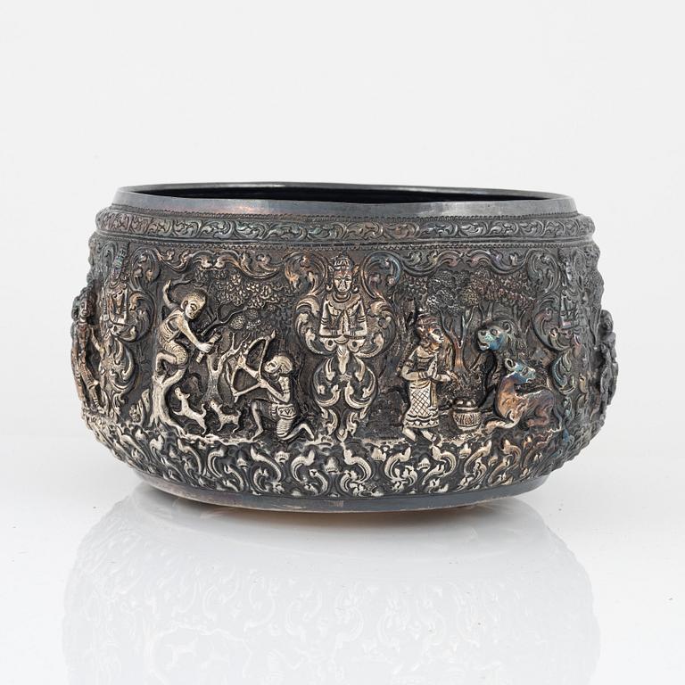 Bowl, low-grade silver, Southeast Asia.