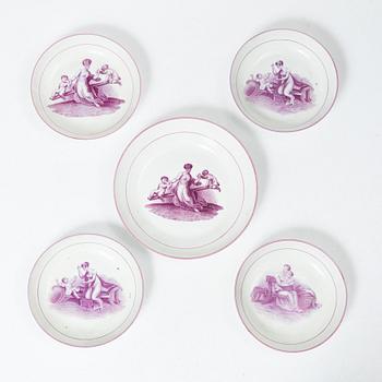 A purple camaieu part coffee service, Early 19th century.